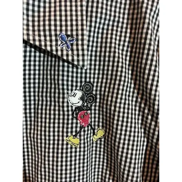 VTG Disney Store Mickey Mouse Shirt Gingham Snap Button Women's M Single Stitch - Picture 3 of 10